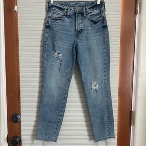 Old Navy O.G. STRAIGHT high rise Distressed Blue Jeans, size 4